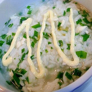 レンジで　大蒜香る　韮と豆腐の雑炊♪